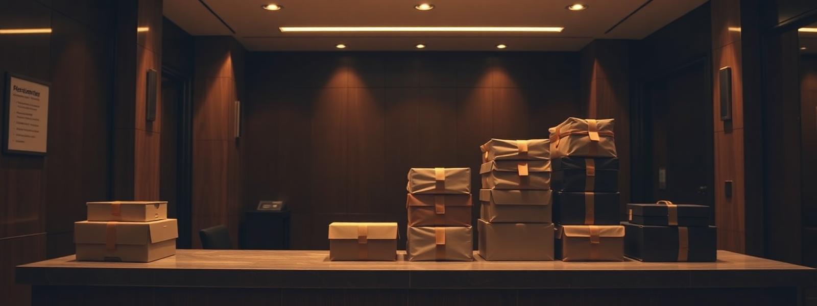 Bancada da portaria com encomendas organizadas